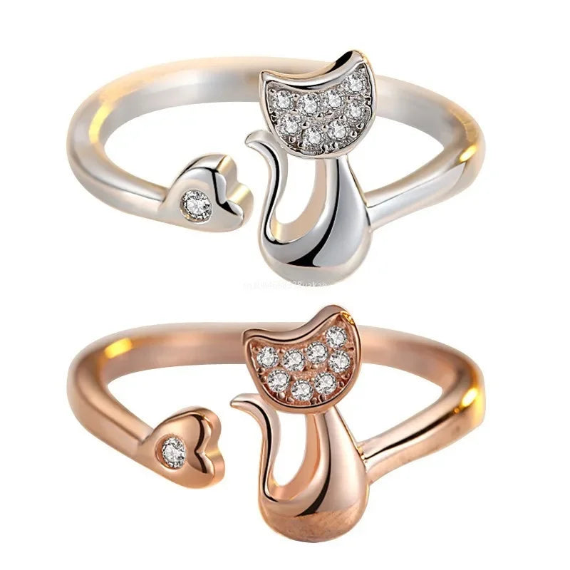 Anillo del Gato con Circonitas (Ajustable)