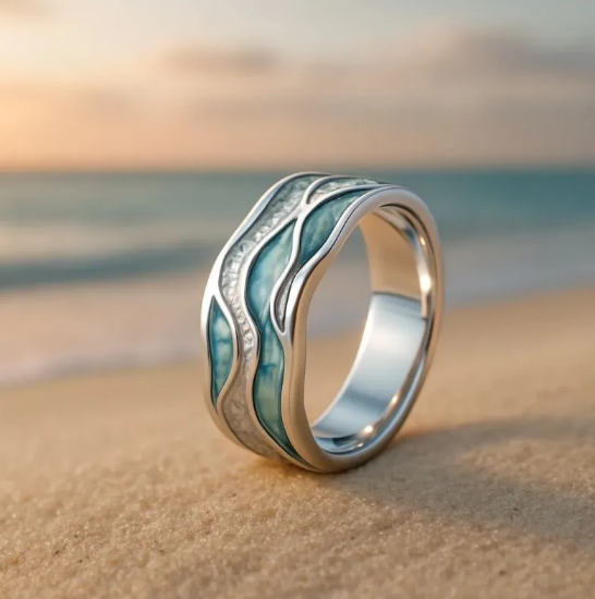 Anillo Aurora de las olas del océano y la playa