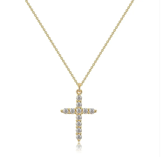 Collar con cruz y corona de diamantes