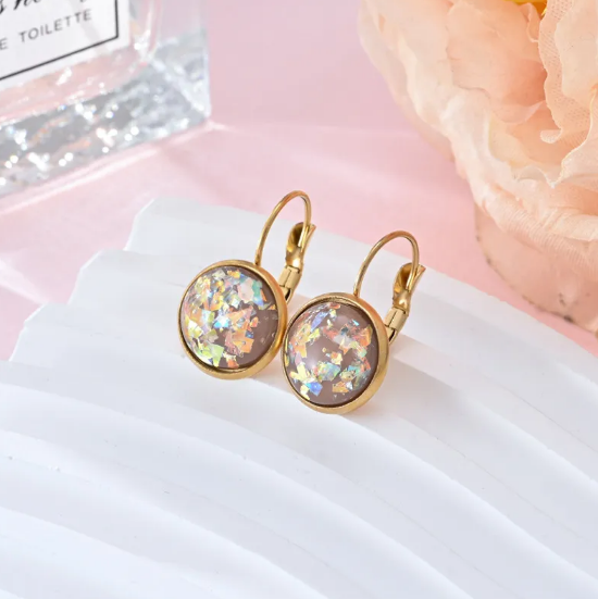Pendientes de acero inoxidable con lentejuelas y pedrería