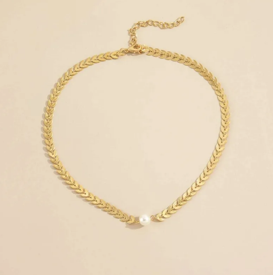Collar de perlas con cadena para clavícula