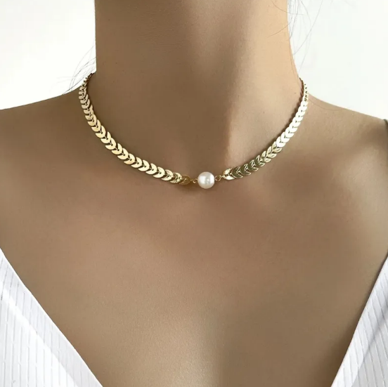Collar de perlas con cadena para clavícula