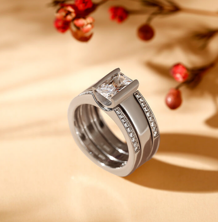 Anillo de Diamantes de Tres Piezas Estilo Europeo y Americano