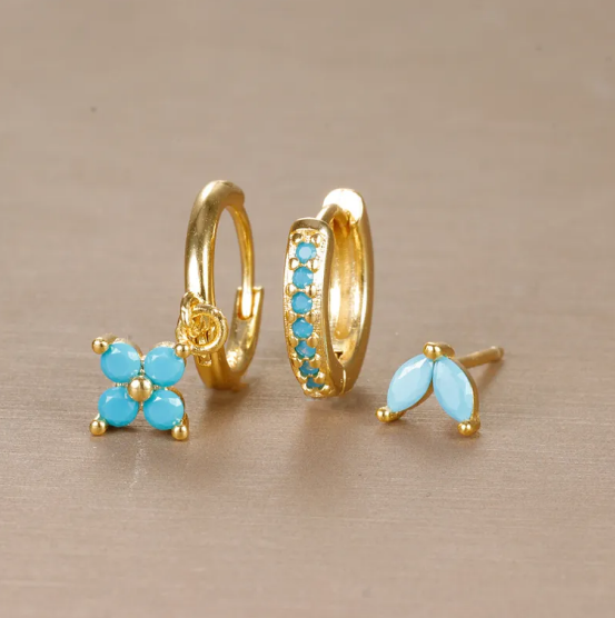 Conjunto de pendientes Flor con diamantes
