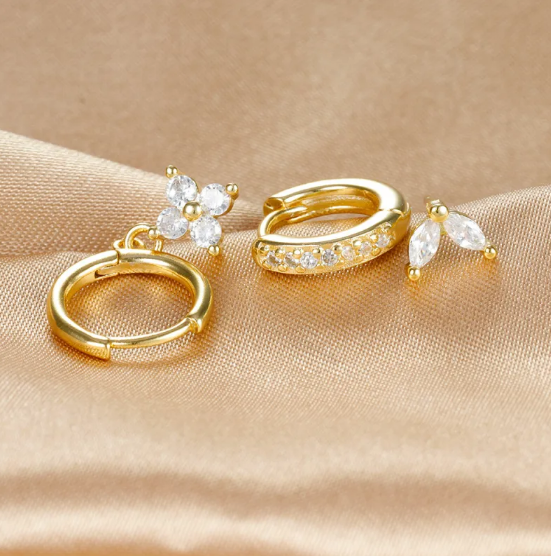 Conjunto de pendientes Flor con diamantes