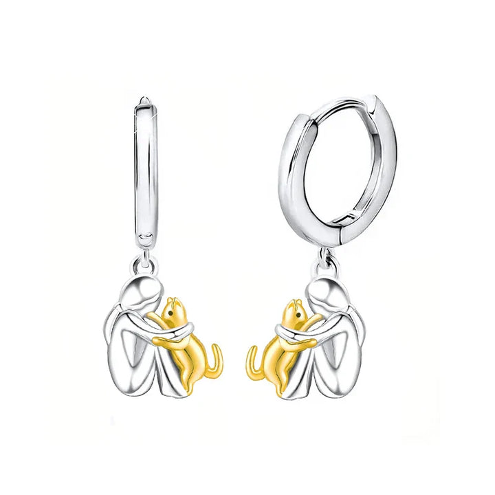 Pendientes Gato Hug Bicolor Plata Y Oro