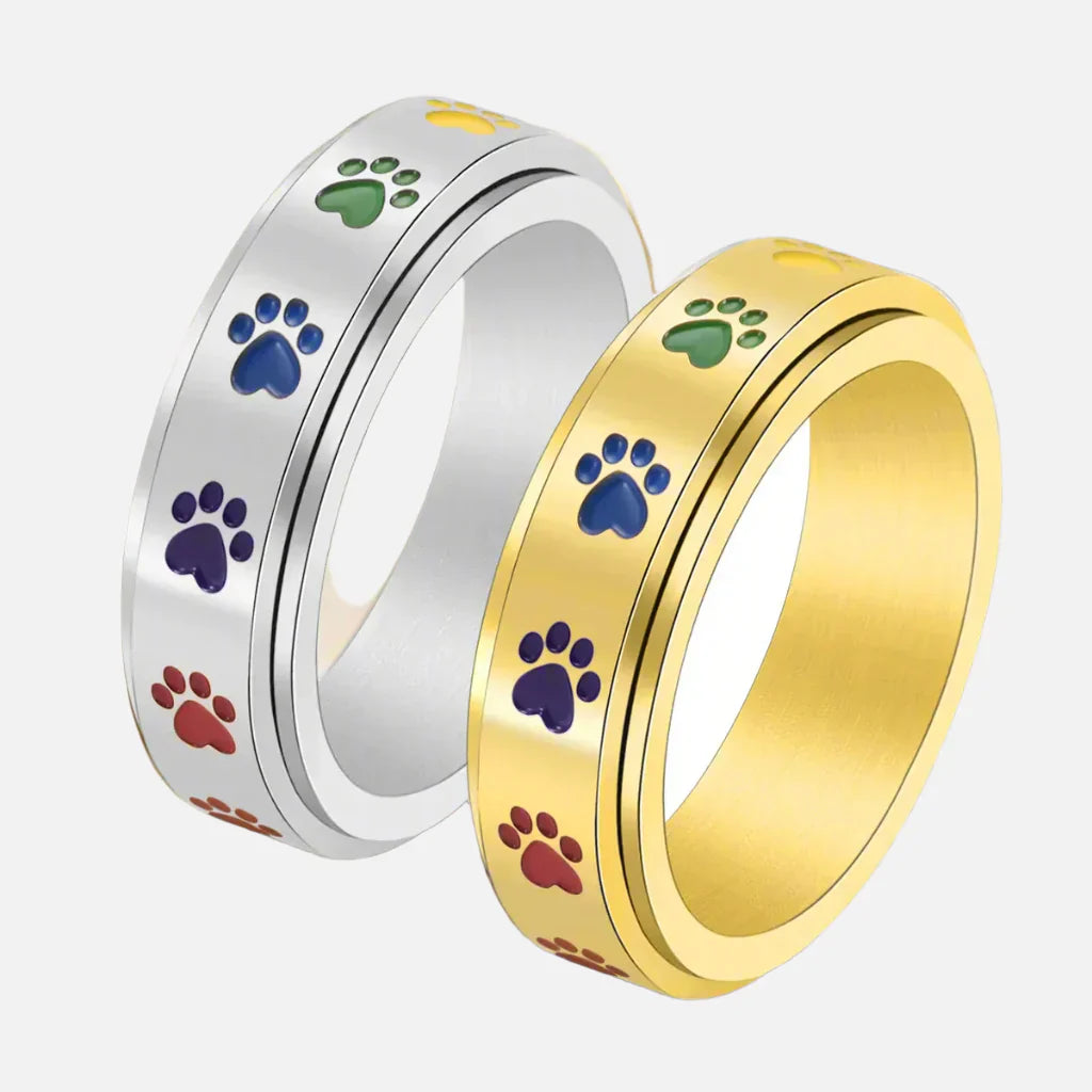 Anillo Giratorio para Reducir el Estrés – Acero Inoxidable con Huellas Arcoíris