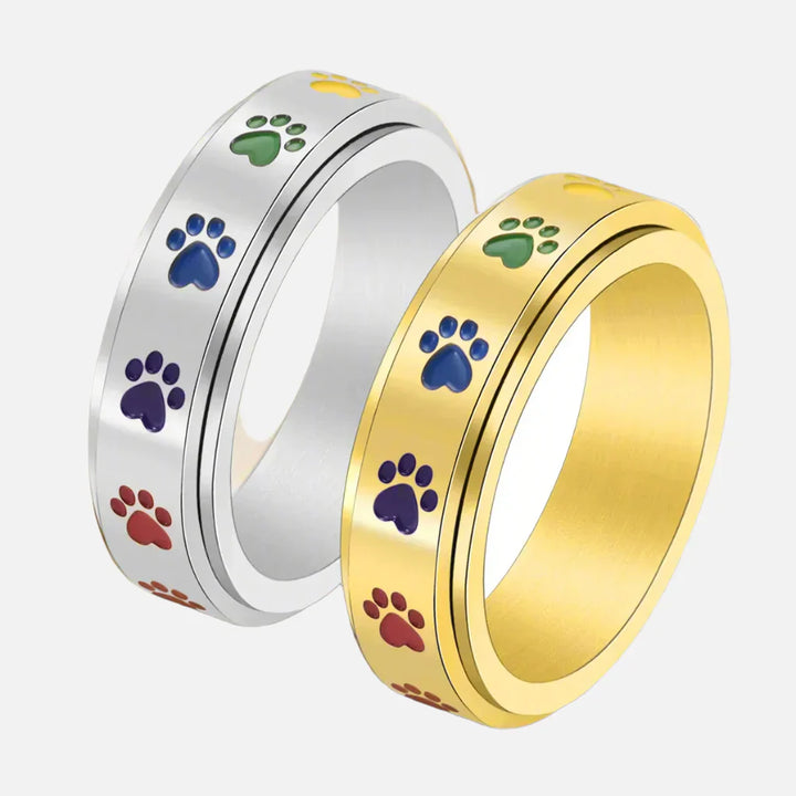 Anillo Giratorio para Reducir el Estrés – Acero Inoxidable con Huellas Arcoíris