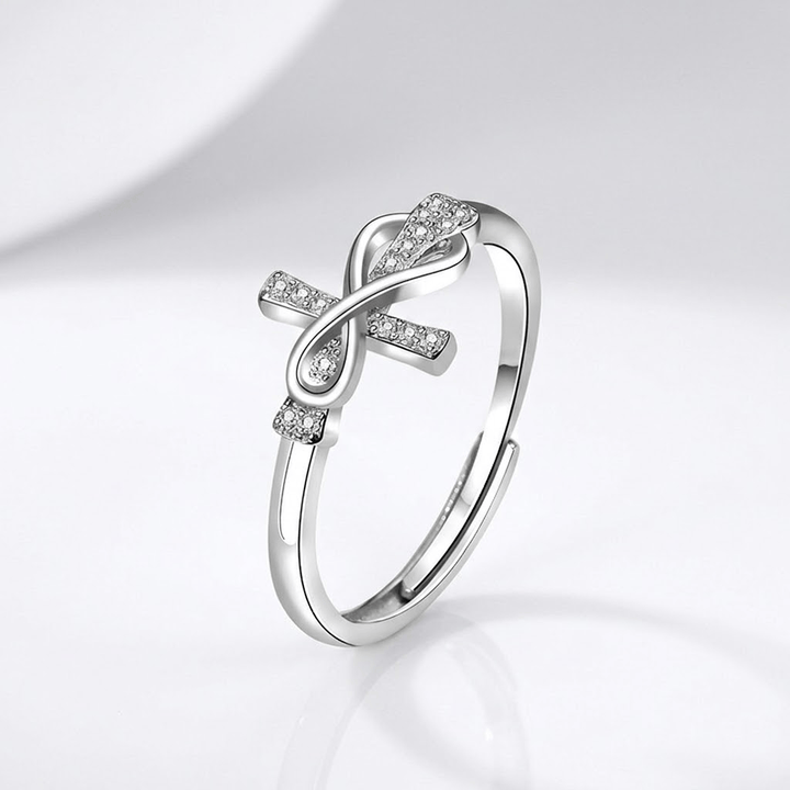 ANILLO DE PLATA CON CRUZ Y LAZO - (AJUSTABLE)