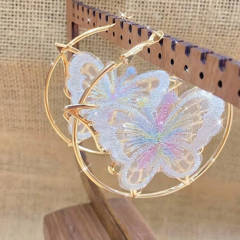 Pendientes de mariposa blanca vintage con aro