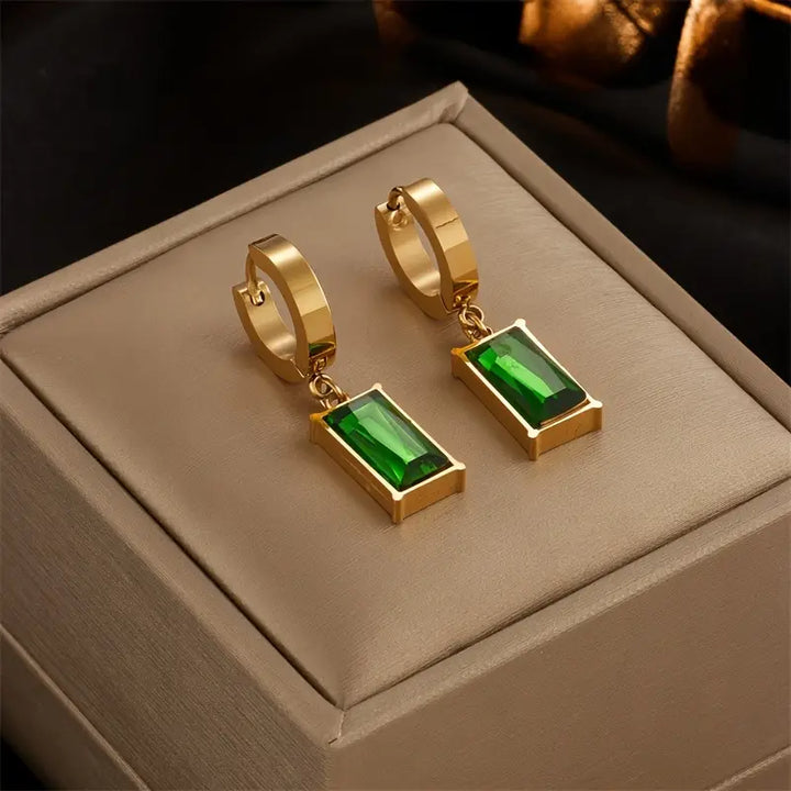 Pendientes Carina Piedra Esmeralda y Oro
