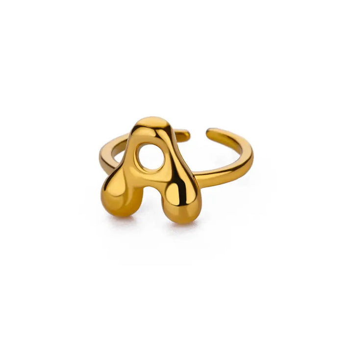 Anillo de Oro con Letra Personalizada en Burbuja (Ajustable)