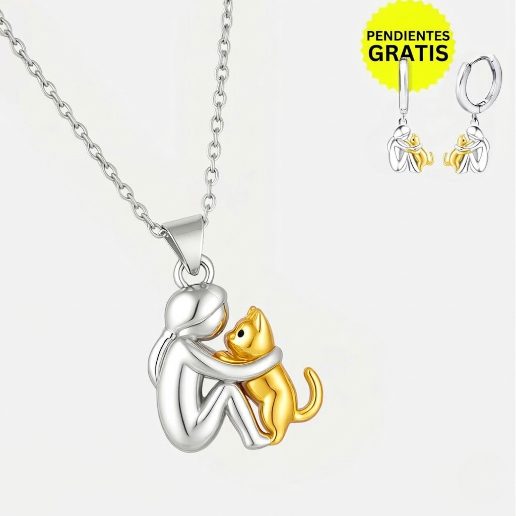 Collar Colgante Abrazo de Gato con Pendientes de Regalo – Oferta por Tiempo Limitado