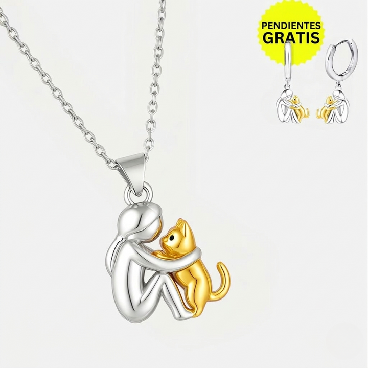Collar Colgante Abrazo de Gato con Pendientes de Regalo – Oferta por Tiempo Limitado