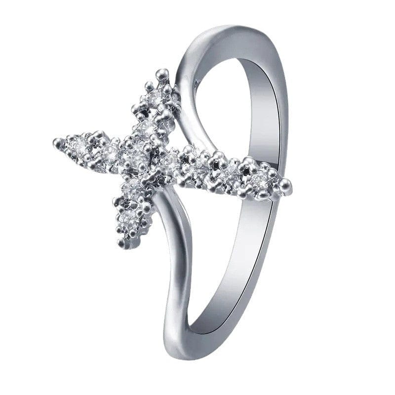 ANILLO CRUZ DE PLATA CUBIERTO DE CIRCONIO