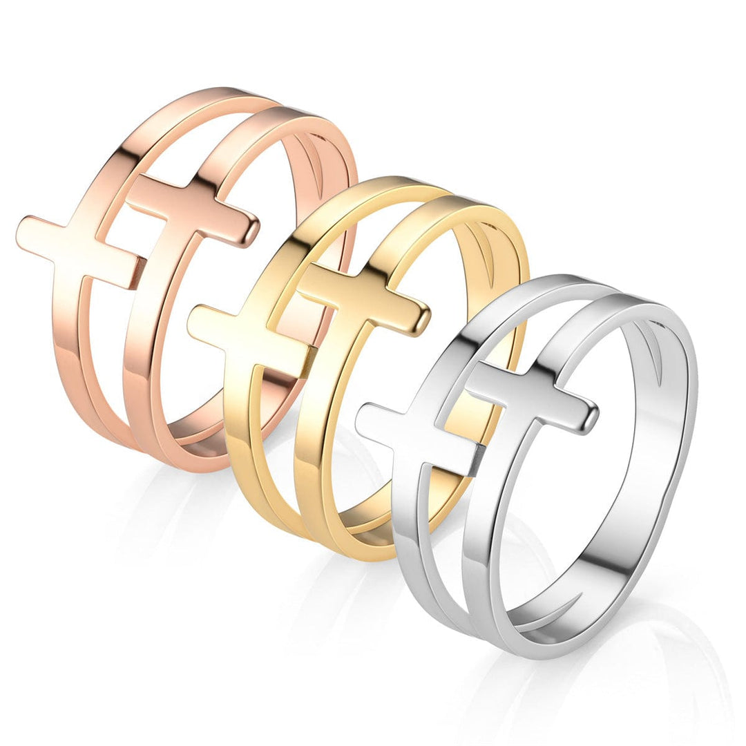 ANILLO DE PLATA DOBLE CRUZ GRACE