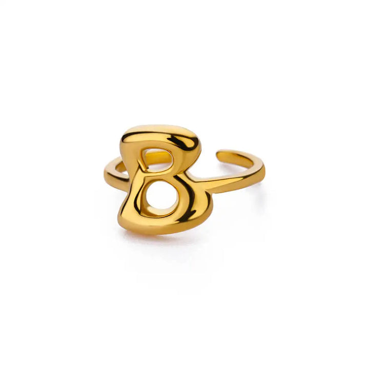 Anillo de Oro con Letra Personalizada en Burbuja (Ajustable)