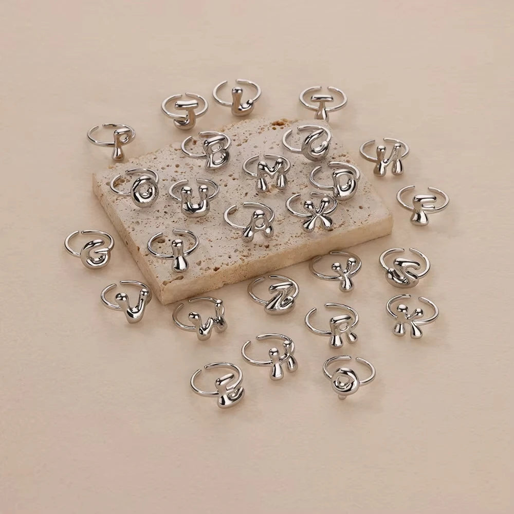 Anillo de Oro con Letra Personalizada en Burbuja (Ajustable)