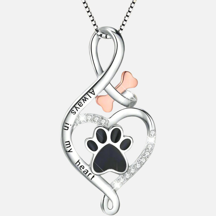 Collar Pata de la Suerte con Corazón, Hueso e Infinito – Colgante "Siempre en Mi Corazón"