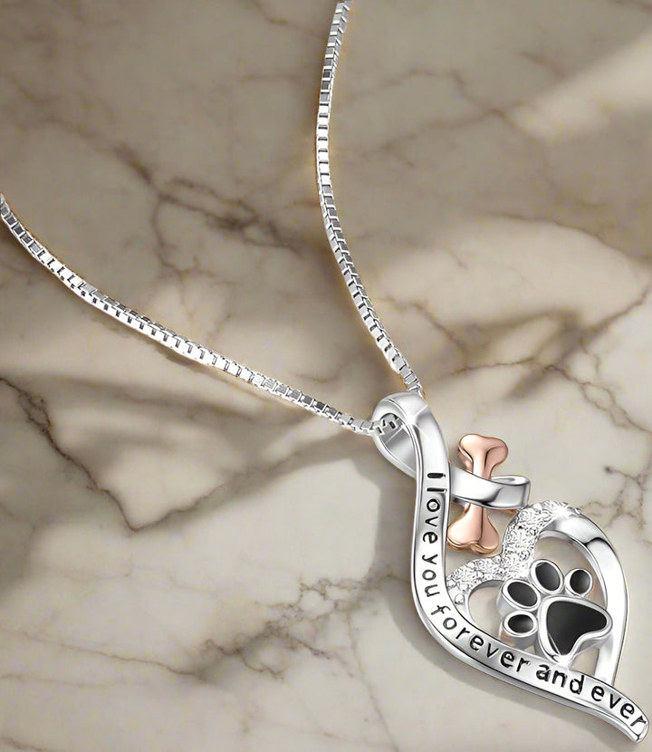 Collar Pata de la Suerte con Corazón, Hueso e Infinito – Colgante "Siempre en Mi Corazón"