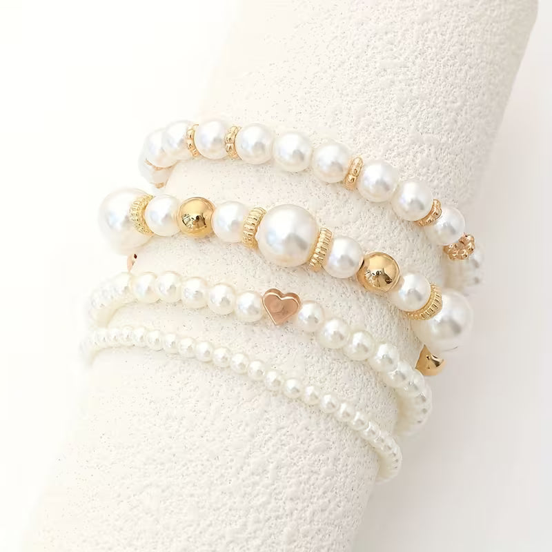 Conjunto de pulseras de perlas blancas