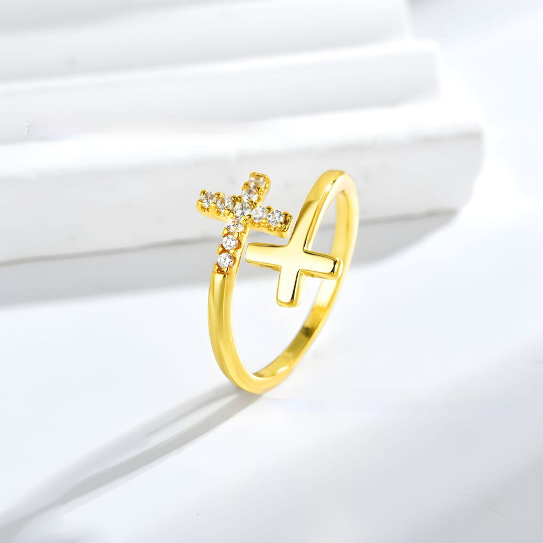ANILLO SAGRADO CRUZ DOBLE - (AJUSTABLE)