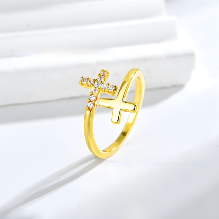 ANILLO SAGRADO CRUZ DOBLE - (AJUSTABLE)