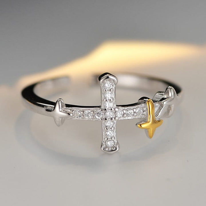 ANILLO CRUZ ESTRELLA DORADA - (AJUSTABLE)