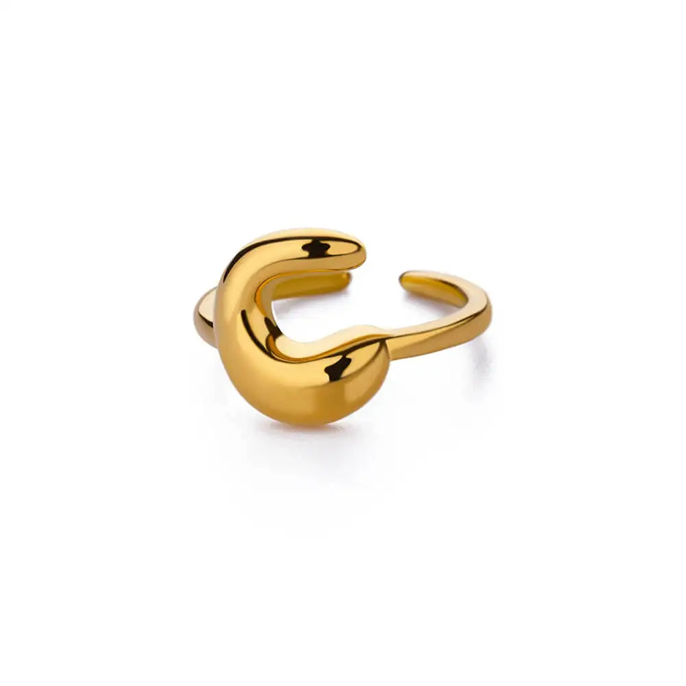 Anillo de Oro con Letra Personalizada en Burbuja (Ajustable)