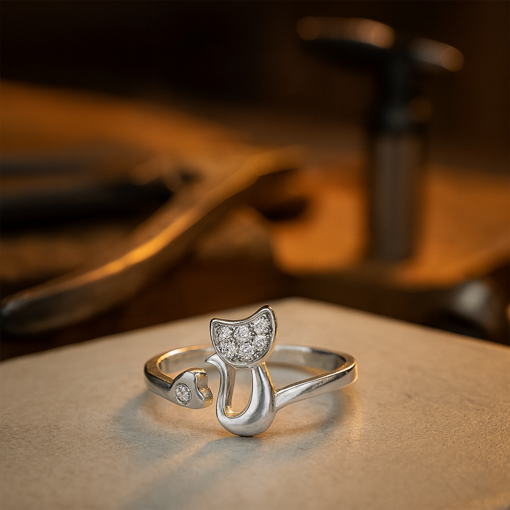 Anillo del Gato con Circonitas (Ajustable)