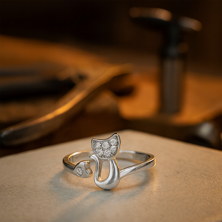 Anillo del Gato con Circonitas (Ajustable)