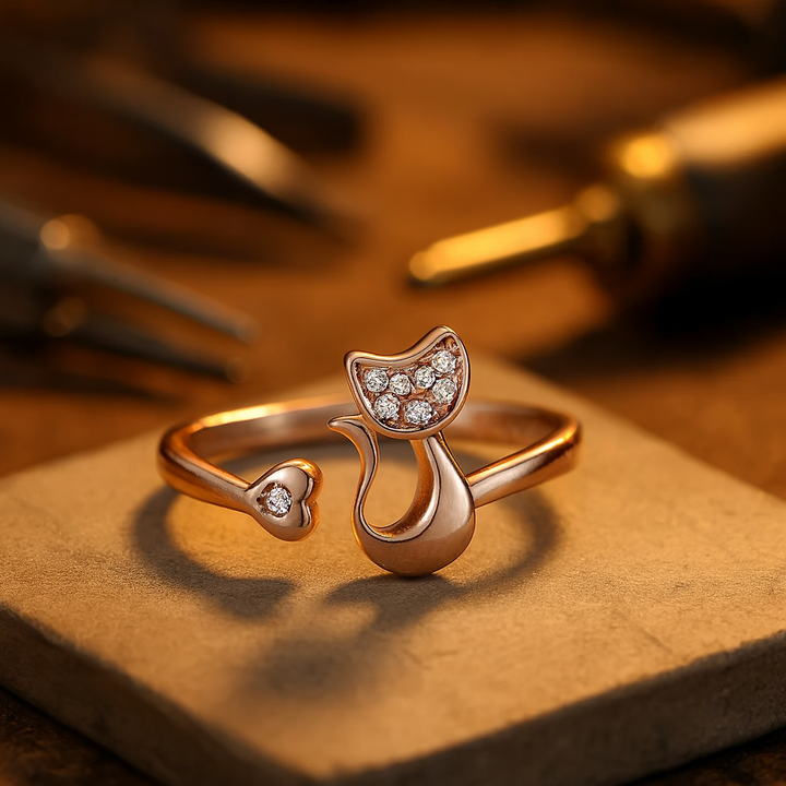 Anillo del Gato con Circonitas (Ajustable)