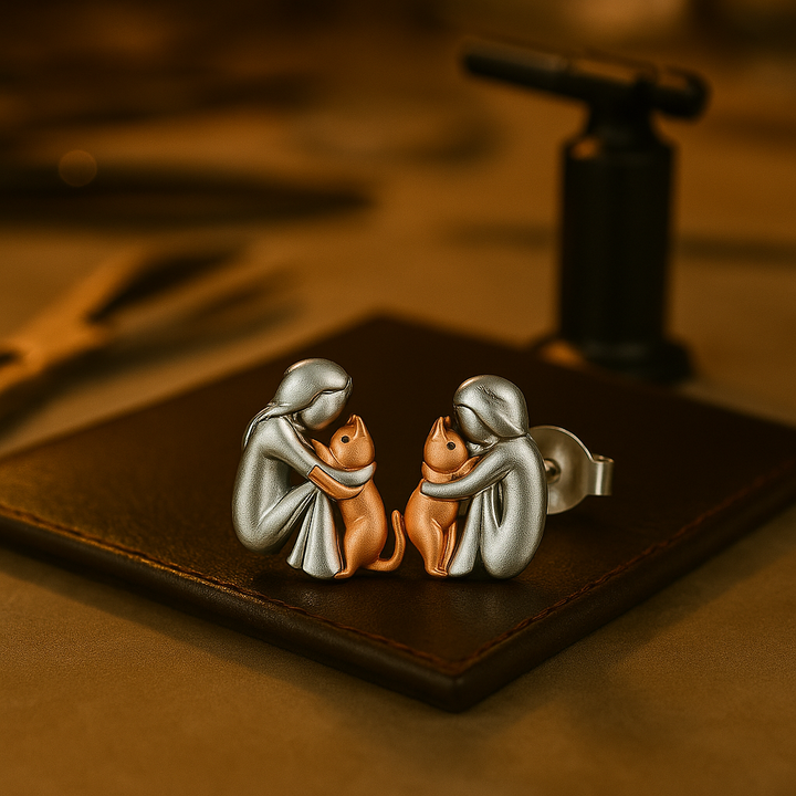Pendientes Gato Hug Bicolor Plata Y Oro