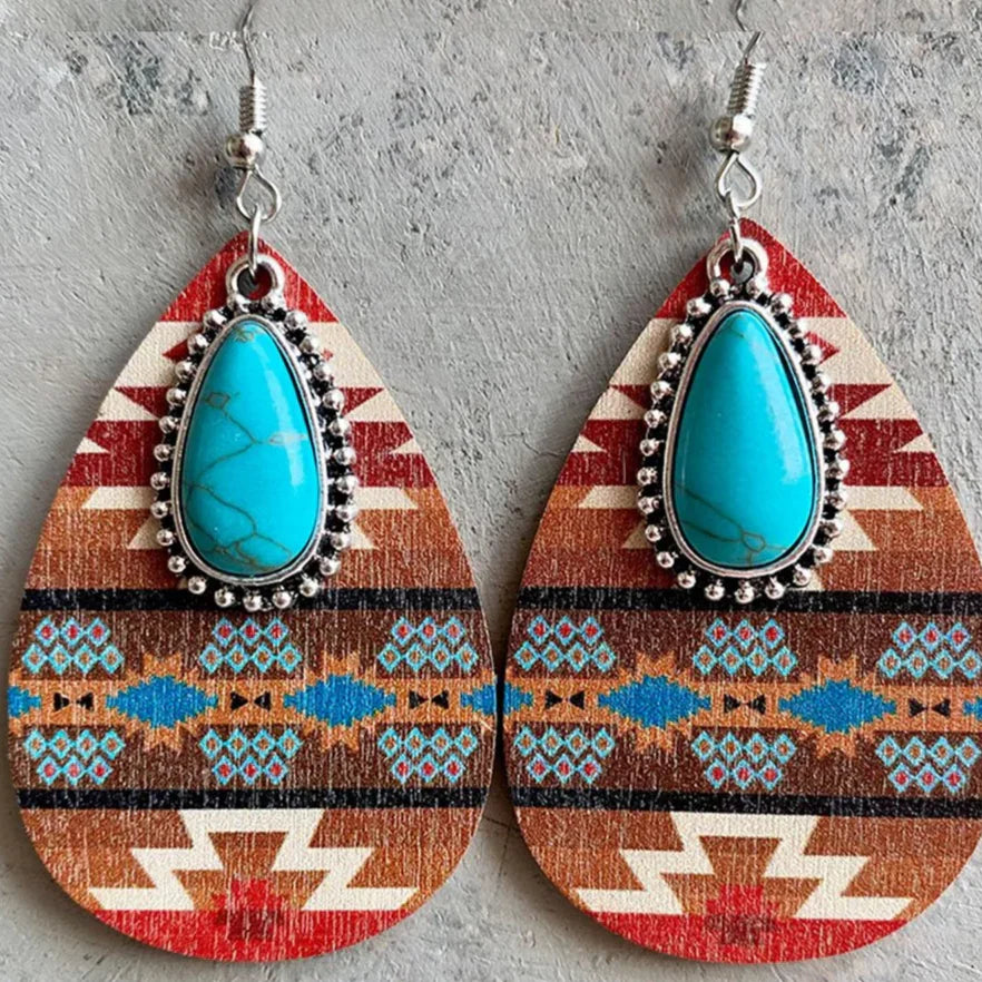 Pendientes colgantes vintage Mandala con piedra turquesa