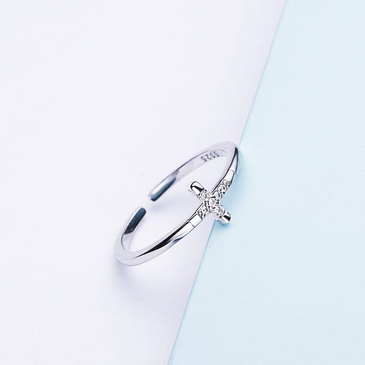 ANILLO CRUZ DE MINI DIAMANTES - (AJUSTABLE)