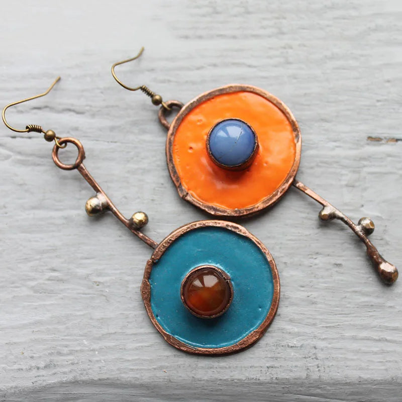 Pendientes vintage asimétricos con grafito en bronce antiguo