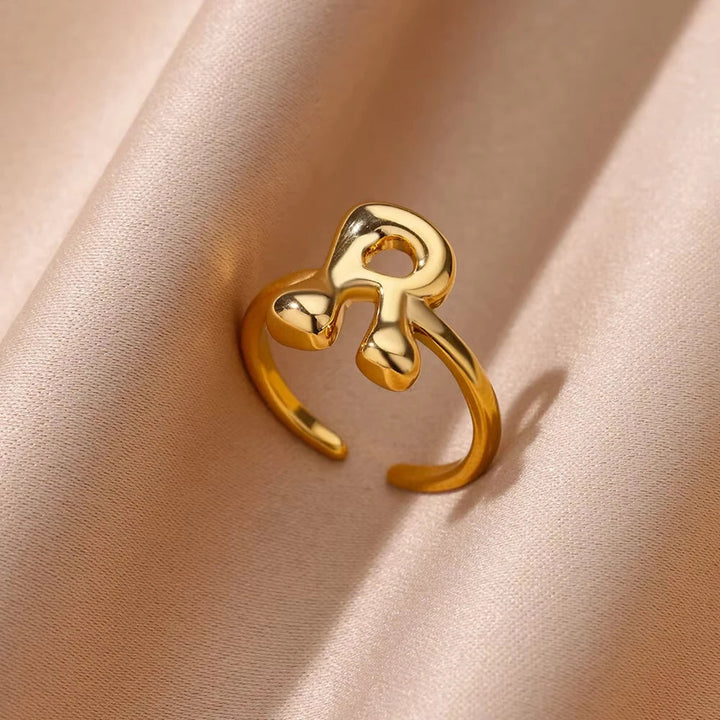 Anillo de Oro con Letra Personalizada en Burbuja (Ajustable)