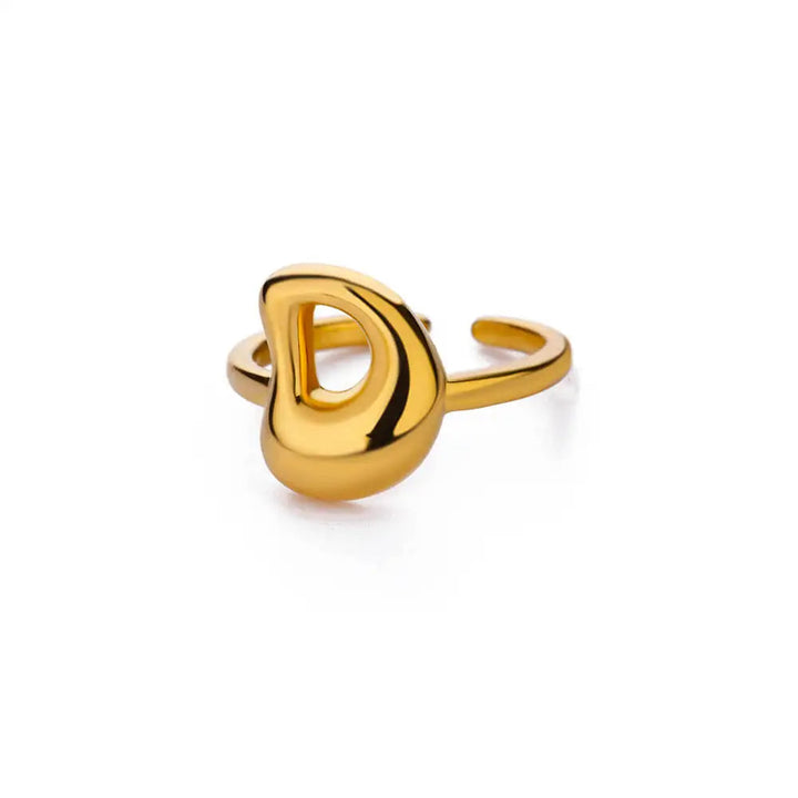 Anillo de Oro con Letra Personalizada en Burbuja (Ajustable)