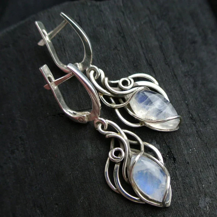 Pendientes colgantes de ópalo blanco vintage