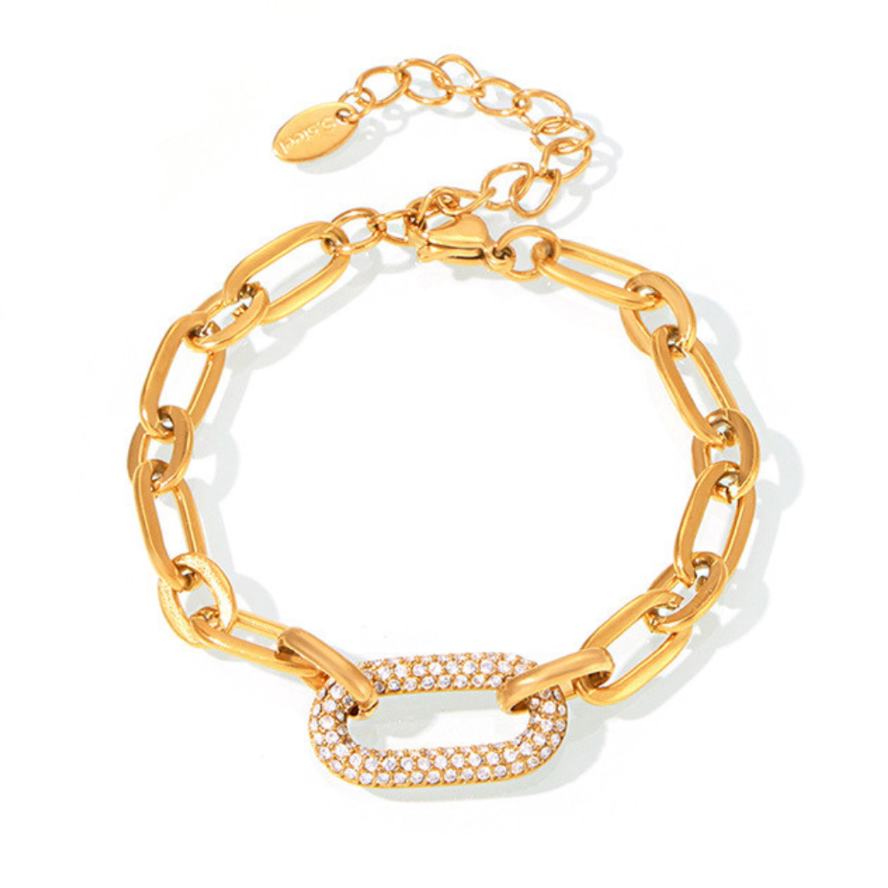 Conjunto de Joyas Cadena Eslabón Pavé | Oro
