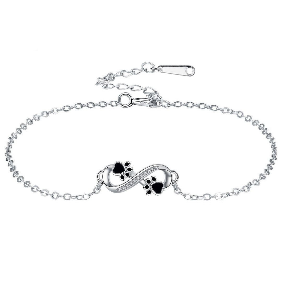 Pulsera con Símbolo de Infinito y Colgante de Huella con Circonitas