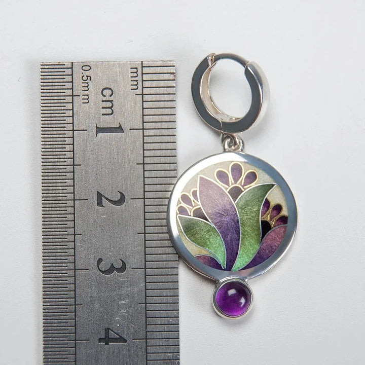 Pendientes boho con cristales morados en plata de ley