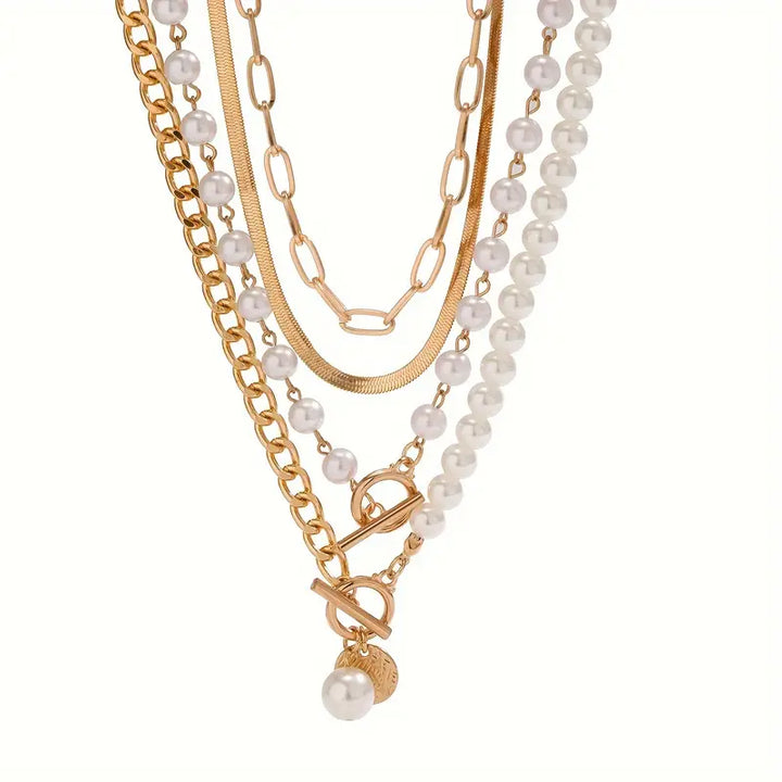 Conjunto Collar Perla & Cadena Serpiente Vintage | Oro