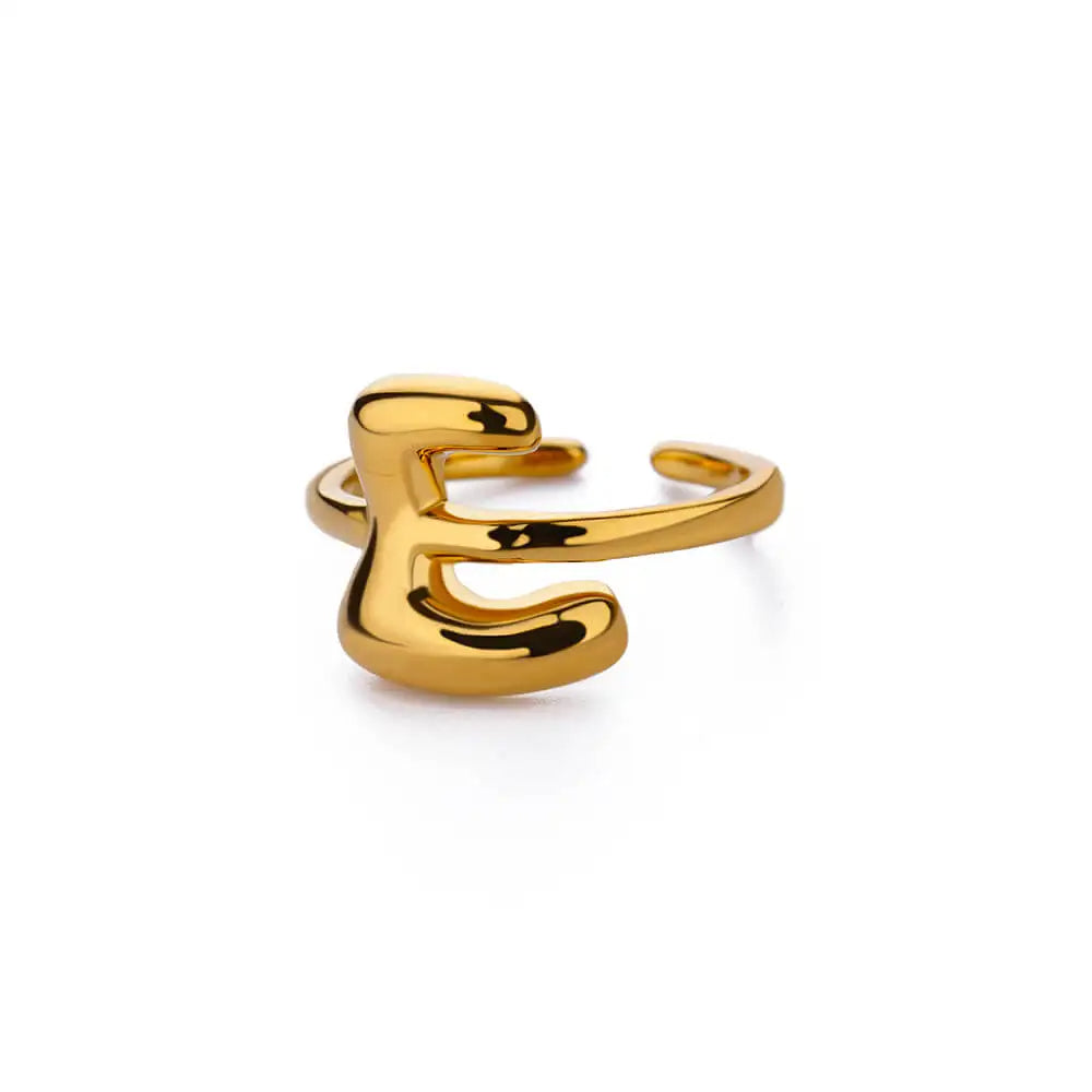 Anillo de Oro con Letra Personalizada en Burbuja (Ajustable)
