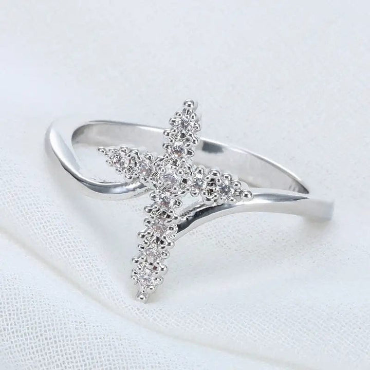 ANILLO CRUZ DE PLATA CUBIERTO DE CIRCONIO