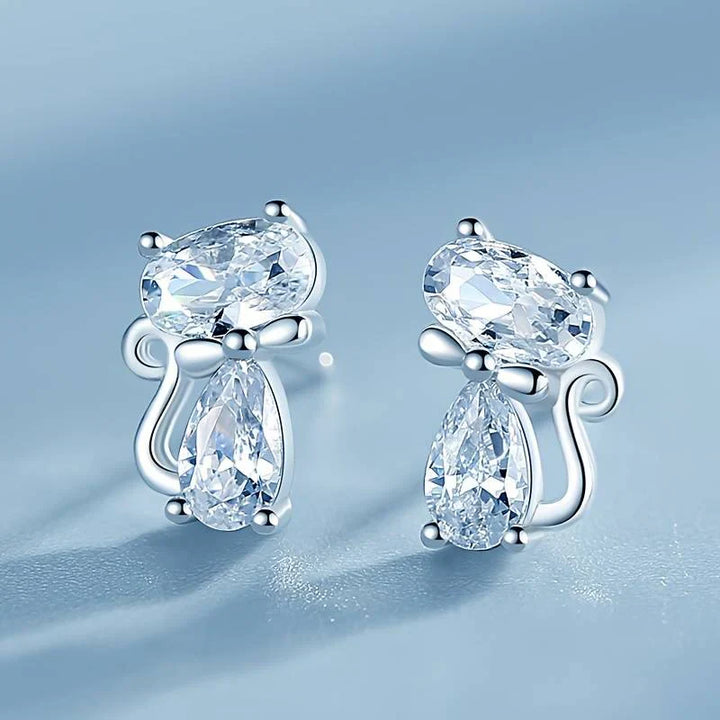 Pendientes con circonita en forma de gato