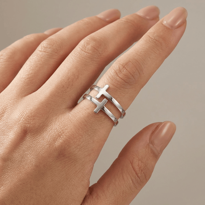 ANILLO DE PLATA DOBLE CRUZ GRACE