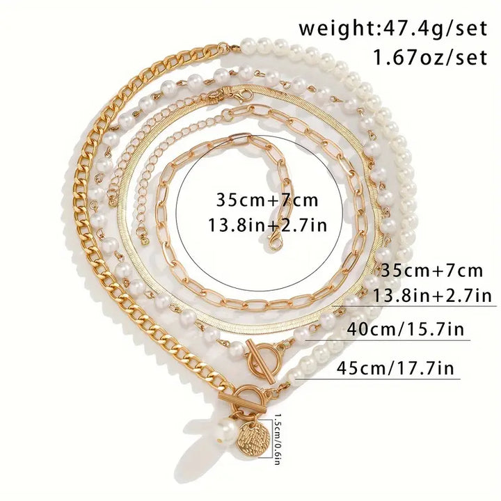 Conjunto Collar Perla & Cadena Serpiente Vintage | Oro