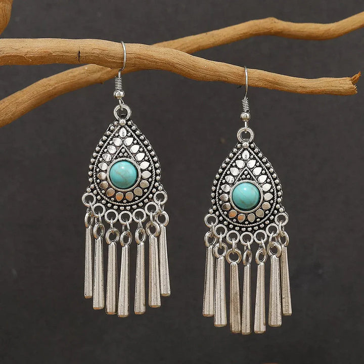 Pendientes colgantes vintage en plata con piedra turquesa