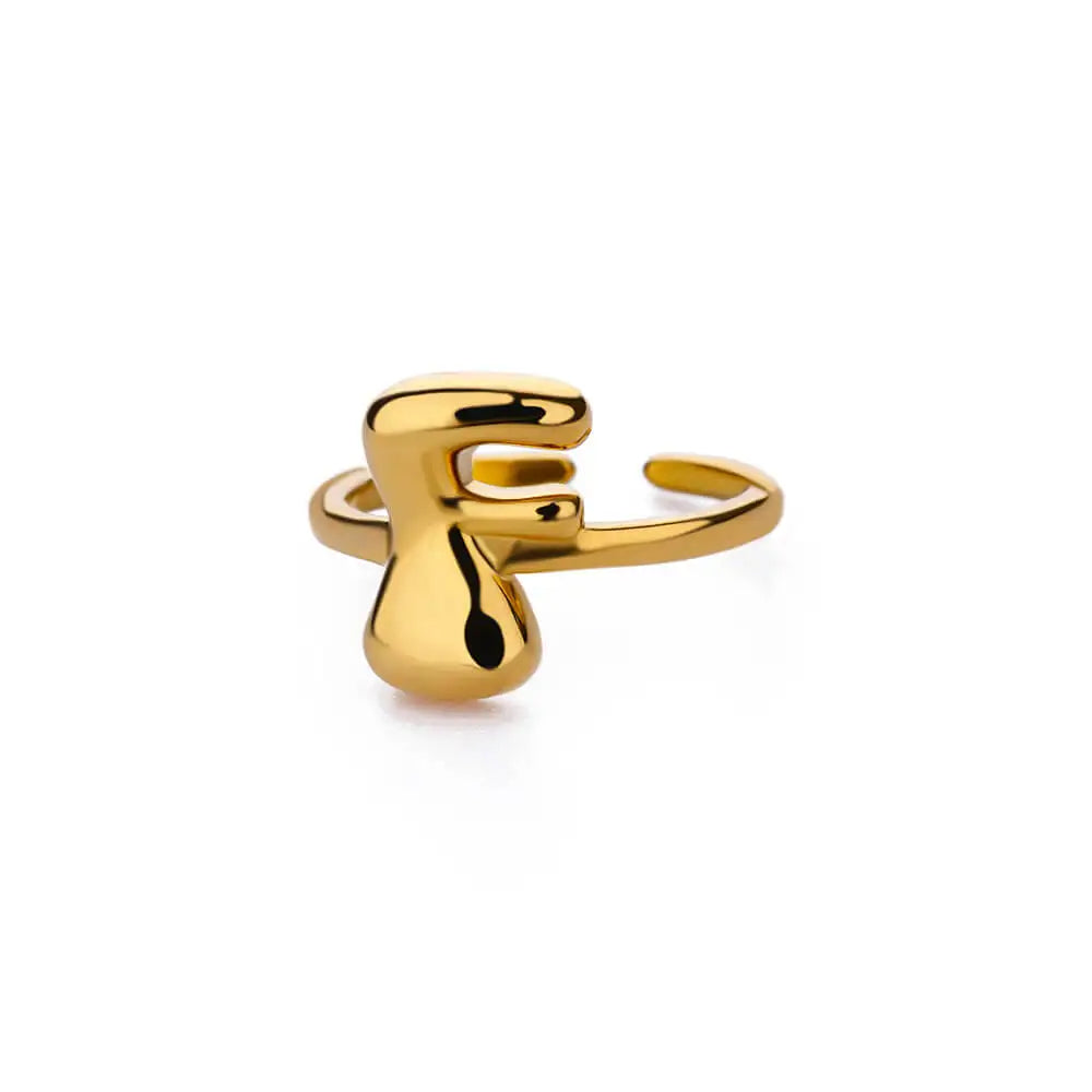 Anillo de Oro con Letra Personalizada en Burbuja (Ajustable)
